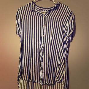 Cotton Stripe Button-Down Blouse